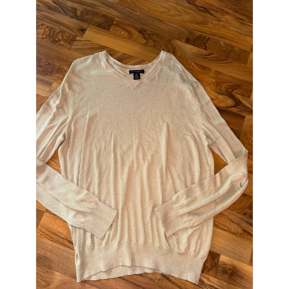 Banana Republic V-Neck Sweater Mens XL Tall Beige Silk Linen Blend Excellent